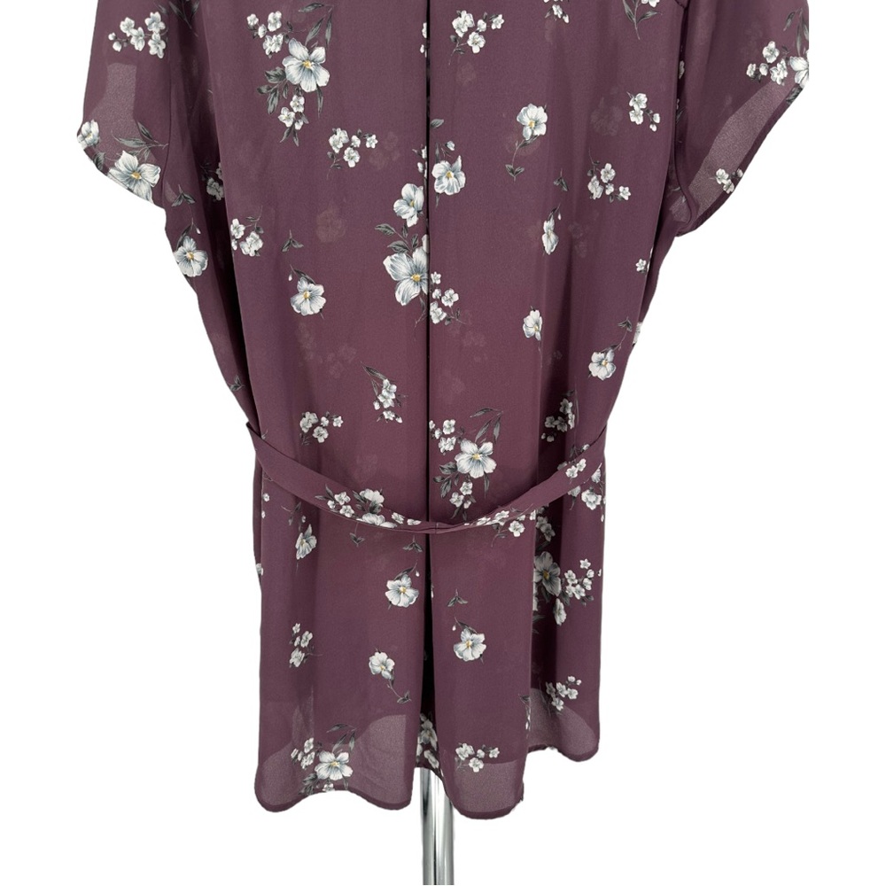 Full Moon Segura Short Sleeve Tie Waist Maternity Blouse Light Purple Floral 2X - Picture 8 of 13